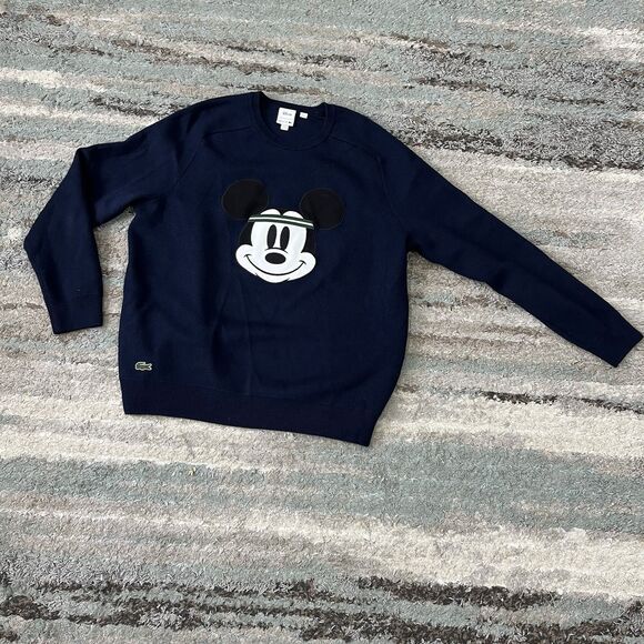 Lacoste Disney Sweater Unisex XL Navy Wool Pullover Double Sided Mickey Mouse - Picture 1 of 8